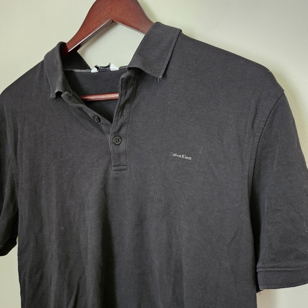 Calvin Klein Mens Black Polo Shirt Short Sleeve Liquid Cotton Medium Classic - Picture 2 of 9